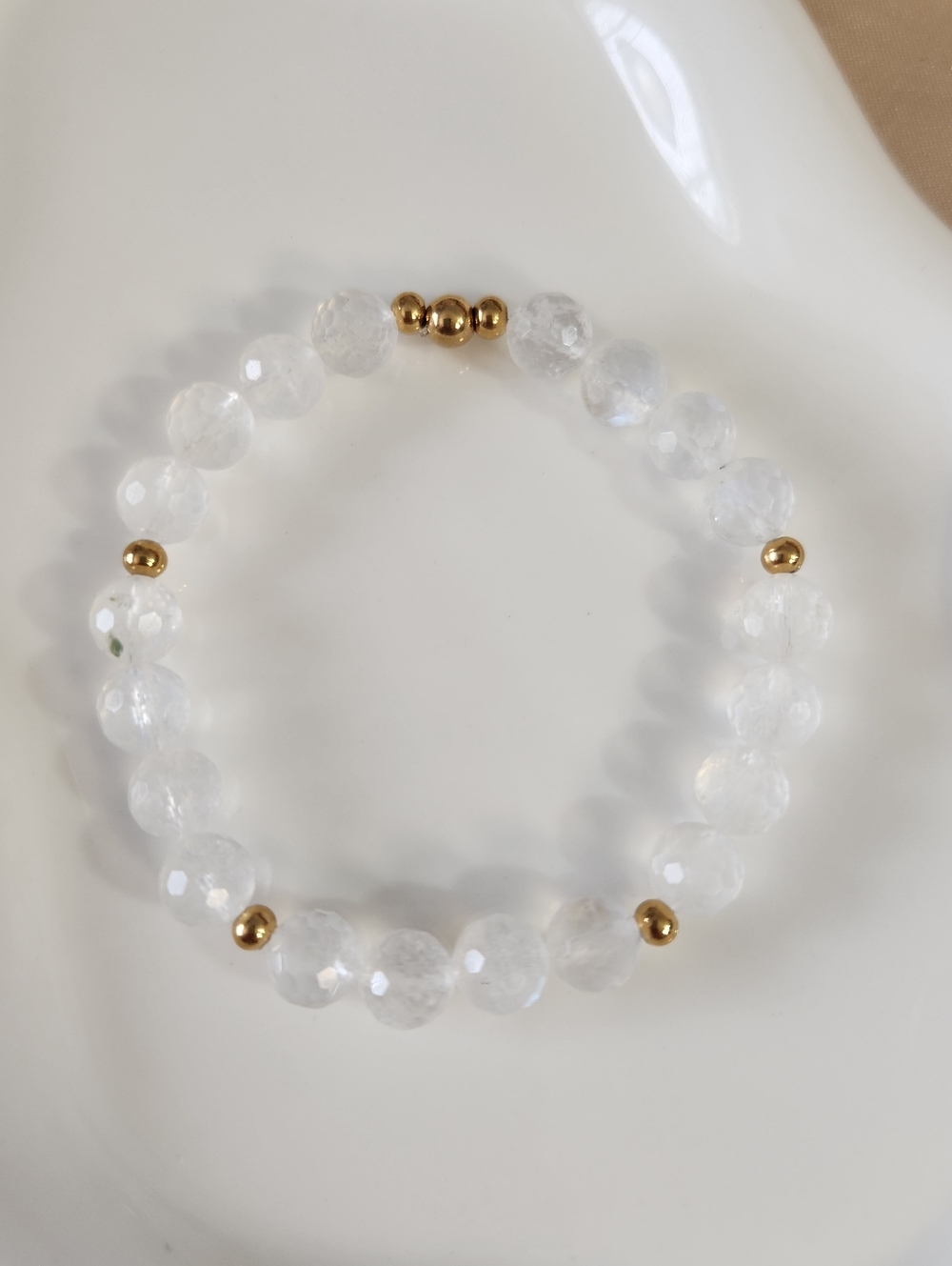 Facwted Moonstone Beaded Bracelet